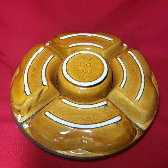 VTG Wade California Serving Set Lazy Susan Server Caramel Appetizer Dishes 6 Pie - Picture 3 of 11